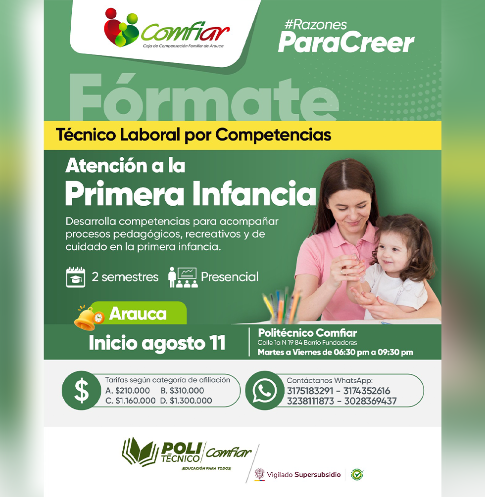 En agosto inicia el programa Técnico Laboral por Competencia Atención a la Primera Infancia